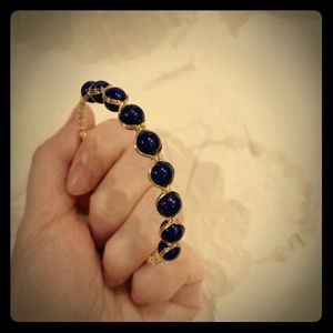 Hand Made Natural Lapis Beaded Opening Bracelet